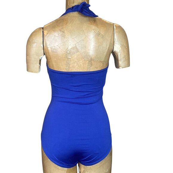 Tommy Bahama Swimsuit One-piece Ruched Halter Tummy Control Sz 10 Blue #119N - Picture 4 of 7